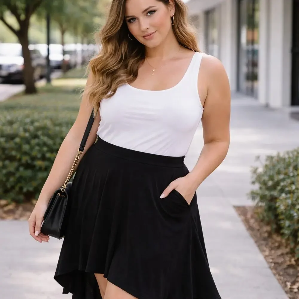 Lane Bryant Black Sharkbite Hem Skirt | Flowy Pull-On Midi | Size 22/24